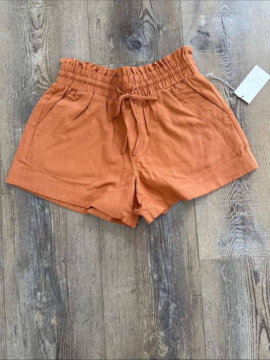 a new day Pants - Women’s High Waist Rust Drawstring Linen-Blend Shorts